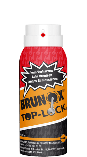 Brunox Top-Lock, spray pentru încuietori și balamale ce lubrifiază și protejează inclusiv la temperaturi extreme de -54°C