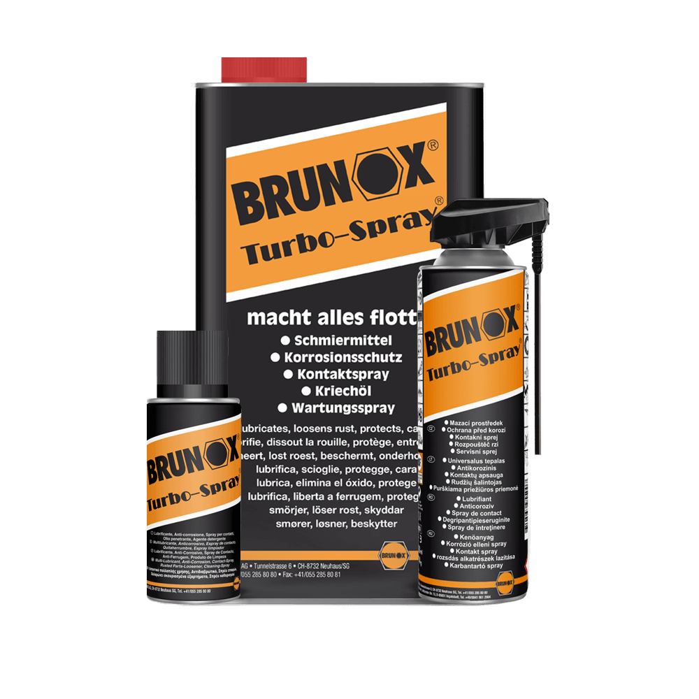 Gama Brunox Turbo-Spray multifuncțional 5 în 1: lubrifiant, degripant, anticoroziv, agent de curățare, spray de contact